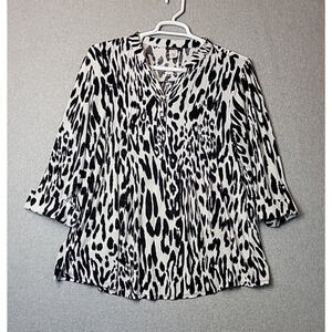 Cocomo Multicolor Animal Print RTS Popover Pintuck Blouse Women Plus 2X Stretch